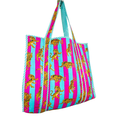 (13 Colors) Quilted Block Print Tote Bags