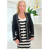 Black Knit Mallone Cardigan Jacket w/ Gold Buttons