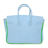 16” Blue + Green Trim Terry Seychelles Tote w/ Removable Tassel