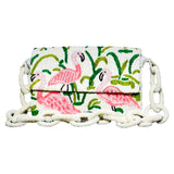 Hand Beaded Chain & Bamboo Flamingo & Floral Bag