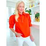 Orange Cuffed Puff Sleeve Tigers Top