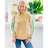 Camel & Kelly Mock Neck Cheval Sweater