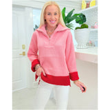 Pink & Red Zip Front Amelia Sweater