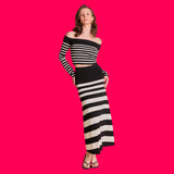Black Cream Stripe Knit Everly Skirt