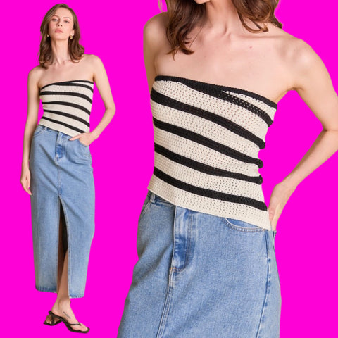 Black & Natural Knit Maui Top