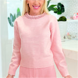 Pink Embellished Neckline Patsy Sweater