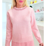 Pink Embellished Neckline Patsy Sweater