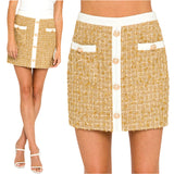 Gold Metallic Tweed High Waist Scorpos Skirt