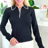 Black & Ivory Scalloped Knit Pina Top