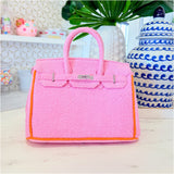 12” Baby Pink + Orange Trim Terry Seychelles Tote w/ Removable Tassel