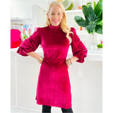 Pink Berry Ruffle Sleeve Velvet Stephanie Dress