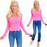 Pink Scalloped Knit Callo Top