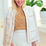 Ivory Fuzzy Knit Chain Detail Marisol Dress & Jacket (sold separately)