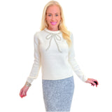 Ivory Pearl & Rhinestone Bow Lursa Sweater