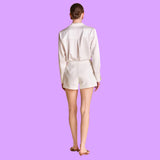 White Tweed Gold Button Jackie Shorts