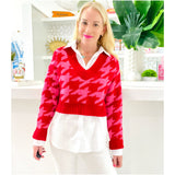 Pink & Red Houndstooth Logan Sweater