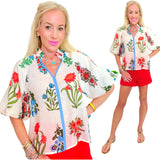 Vibrant Floral Puff Sleeve Dora Top