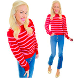 Pink & Red Gold Button Lisa Sweater