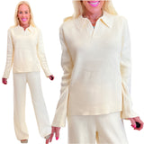 Ivory Cozy Knit Blanca Collared Sweater & Pants (sold separately)