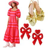 Pink & Red Puff Sleeve Lowndes Dress