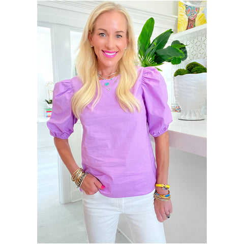 Lilac Poplin Ollie Top with Keyhole Back