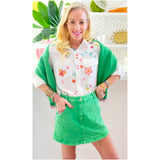 Embroidered Hearts & Floral Soft Lyocell Sketchbook Button Down Top