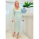 Seafoam Metallic Lurex Gold Button Sleeve Kempton Dress