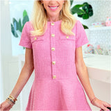 Bubblegum Fit & Flare Tweed Miranda Dress w/ Pockets