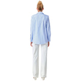 Blue Stripe Power Shoulder Top