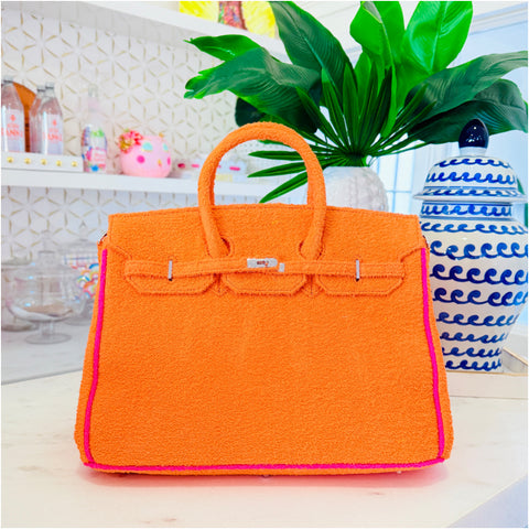 16” Orange + Pink Trim Terry Seychelles Tote w/ Removable Tassel