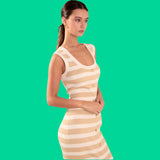 Taupe Sailor Stripe Knit Evelyn Dress