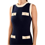 (Preorder) Navy & Ivory Gold Button Knit Sardinia Dress