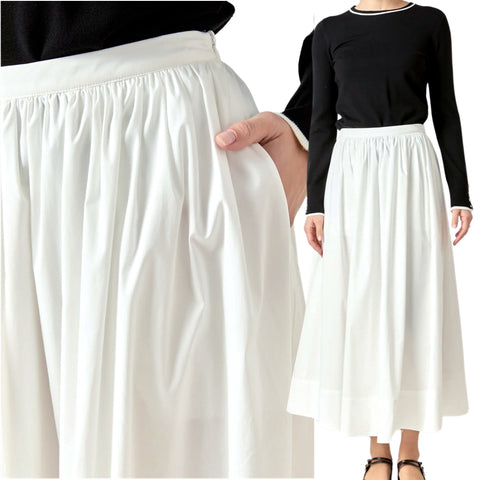 White Cotton Rosa Maxi Skirt w/ Pockets