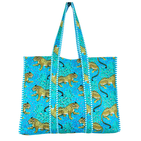 (13 Colors) Quilted Block Print Tote Bags