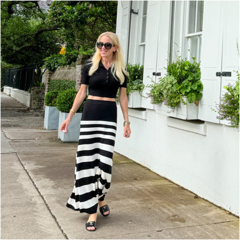 Black Cream Stripe Knit Everly Skirt