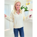 Gold Button Cable Knit Hannah Sweater