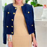 Gold Button Navy Tweed Clementine Dress & Jacket (sold separately)