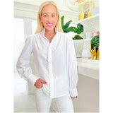 Scalloped Trim Cotton Button Down Cella Top