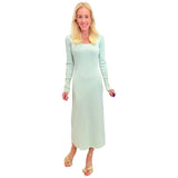 Seafoam Metallic Lurex Gold Button Sleeve Kempton Dress