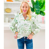 Cotton Ruffle Toile Gray Top
