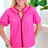 Pink & Red Embroidered Annie Top