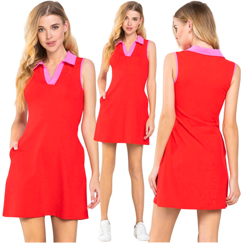 Color Block Athletic Style Galla Day Dress w/ Pockets