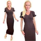 Chocolate Ruffle Knit Lagos Dress