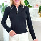 Black & Ivory Scalloped Knit Pina Top