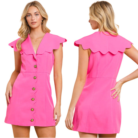 Pink Scalloped Lapel Trixie Dress