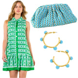 Blue & Green Pleated Gemma Dress