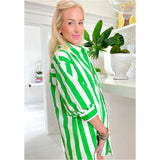 Green Cabana Stripe Pleated Back Cotton Moritz Dress