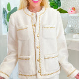 Ivory Fuzzy Knit Chain Detail Marisol Dress & Jacket (sold separately)