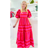 Pink & Red Puff Sleeve Lowndes Dress