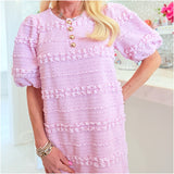 Pink Textured Gold Button Braydon Dress